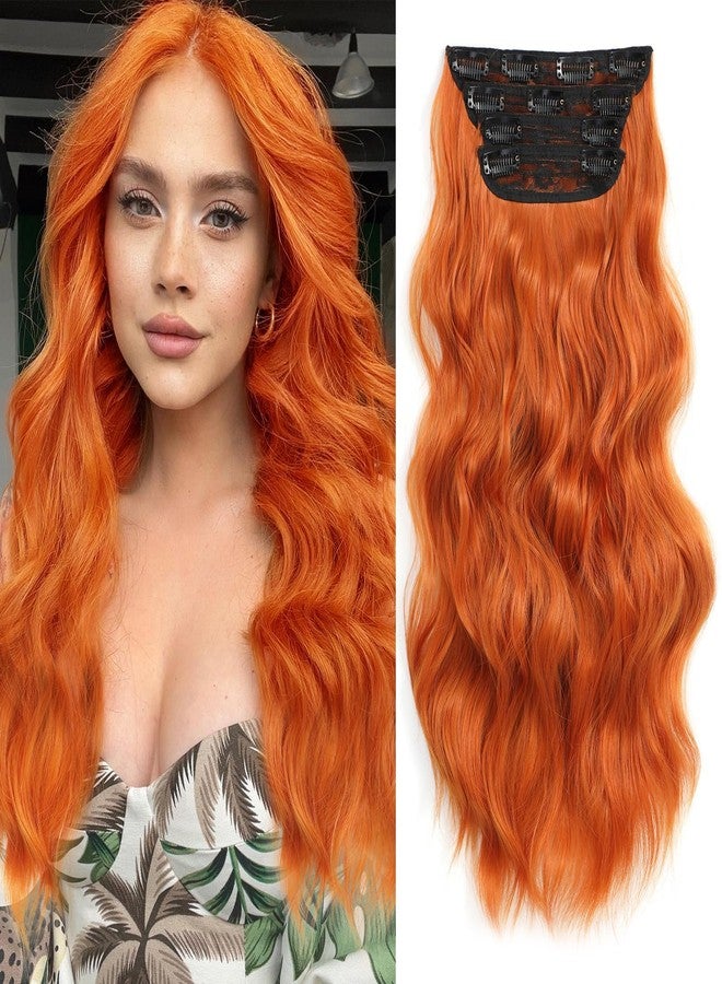 NAYOO Clip in Curly Hair Extensions 4PCS Long Wavy Synthetic Thick Hairpieces with Fiber Double Weft for Women Hair Full Head (20 Inch, Ginger Orange) - Image 1